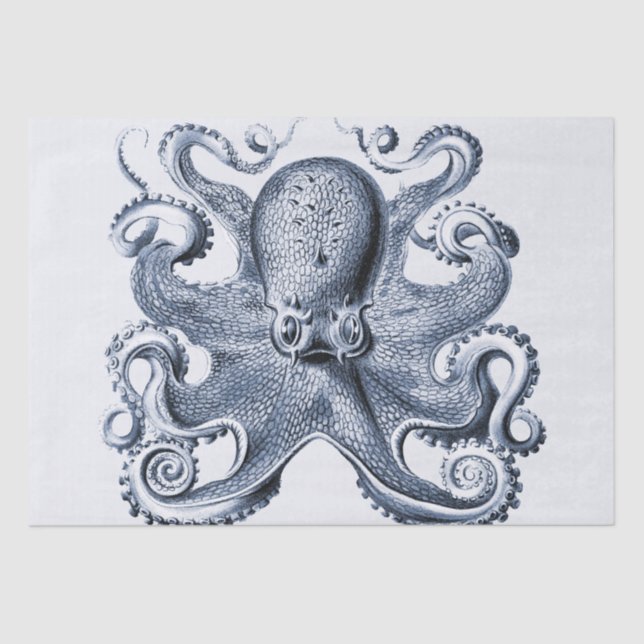 Navy Blue Octopus illustration by Ernst Haeckel Tissue Paper (Front)