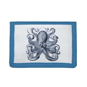 Navy Blue Octopus illustration by Ernst Haeckel Tri-fold Wallet