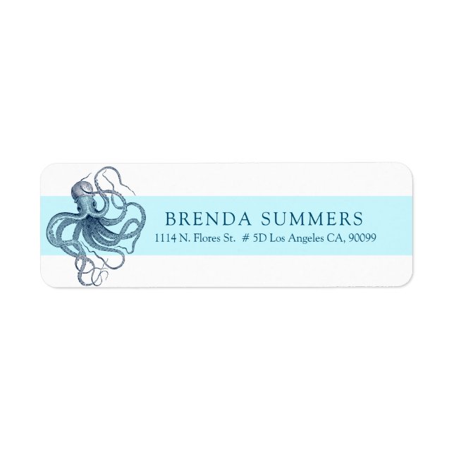 Navy Blue Octopus nautical design Label (Front)