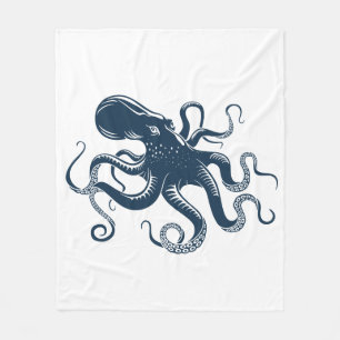 Navy blue octopus nautical illustration fleece blanket
