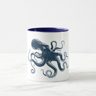 Navy blue octopus nautical illustration mug