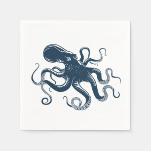 Navy blue octopus nautical illustration napkins