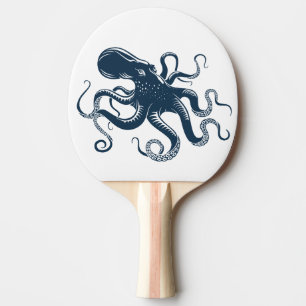 Navy blue octopus nautical illustration ping pong paddle