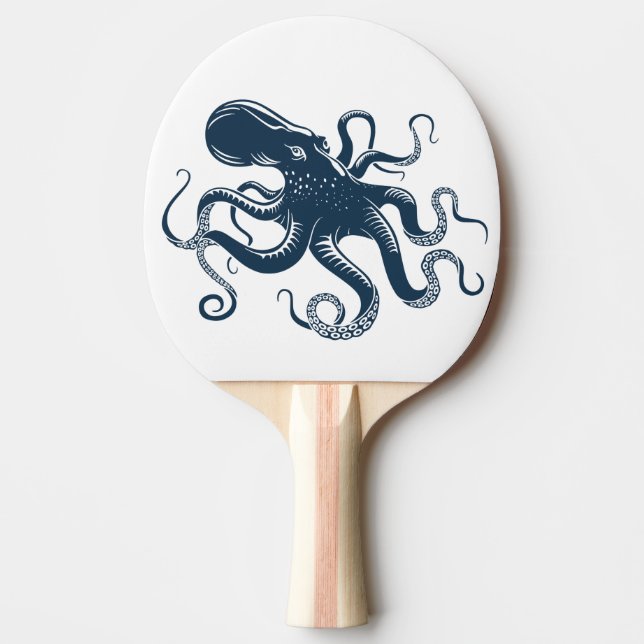 Navy blue octopus nautical illustration ping pong paddle (Front)