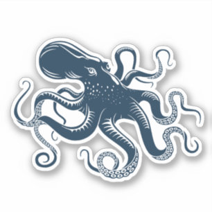 Navy blue octopus nautical illustration sticker