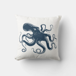 Navy blue octopus nautical illustration throw pillow