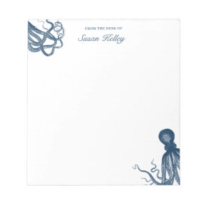 Navy Blue Octopus Personalized Notepad