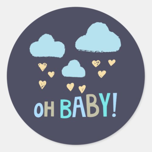 Navy Blue Oh Baby Baby Boy Classic Round Sticker