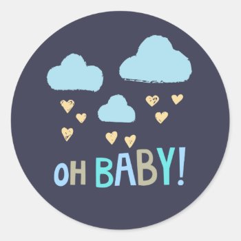 Navy Blue Oh Baby Baby Boy Classic Round Sticker by Lovewhatwedo at Zazzle