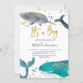 Navy Blue Oh Baby Whale Baby Shower Invitation (Front)
