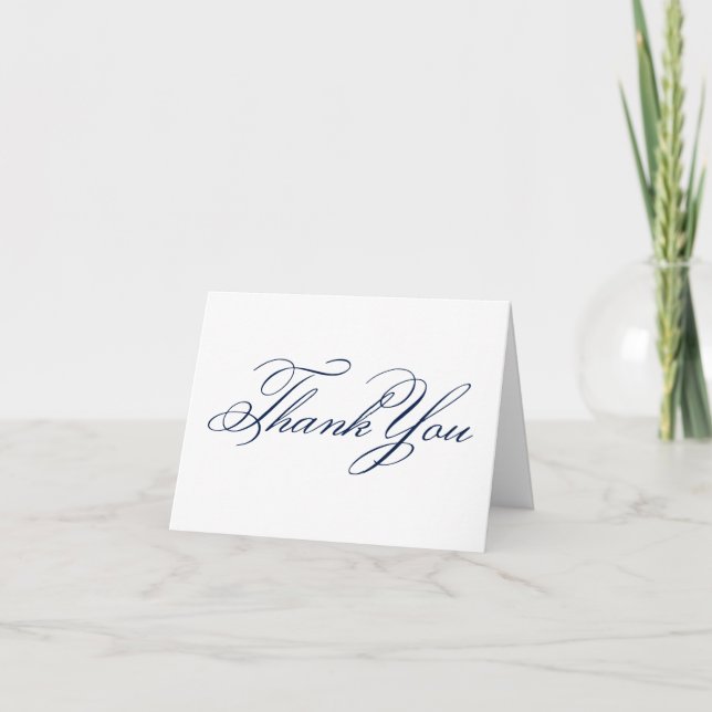 Navy Blue Old-Fashioned Decorative Calligraphy Thank You Card (Front)