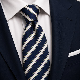 Navy Blue Old Money Stripe Neck Tie