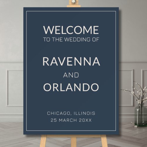 Navy Blue Old Money Timeless Wedding Welcome Foam Board
