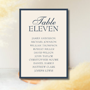 Navy Blue Old Money Wedding Seating Chart Table Number