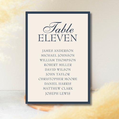 Navy Blue Old Money Wedding Seating Chart Table Number