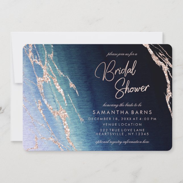 Navy Blue Ombre Agate Bridal Shower Invitation (Front)