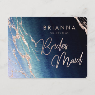 Navy Blue Ombre Agate Will You Be My Bridesmaid Invitation