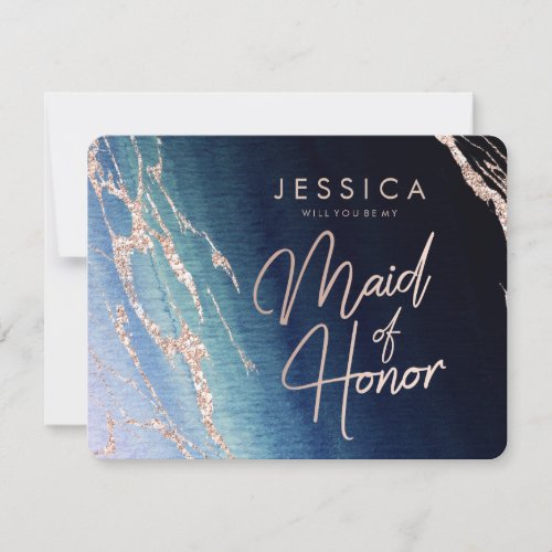 Navy Blue Ombre Agate Will You Be My Maid of Honor Invitation