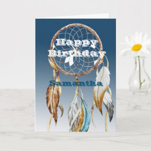 Navy Blue Ombre Dream catcher Birthday Card