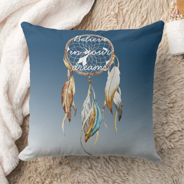 Navy Blue Ombre Dream catcher  Throw Pillow (Blanket)