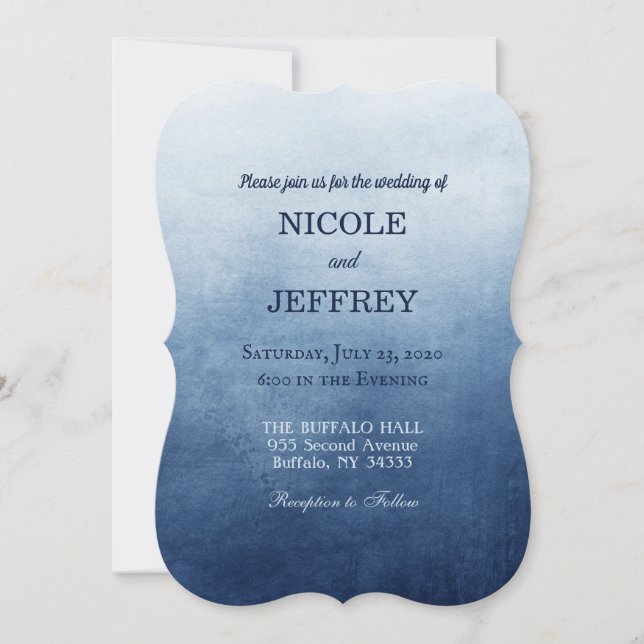 Navy Blue Ombre Elegant Custom Wedding Invitation (Front)