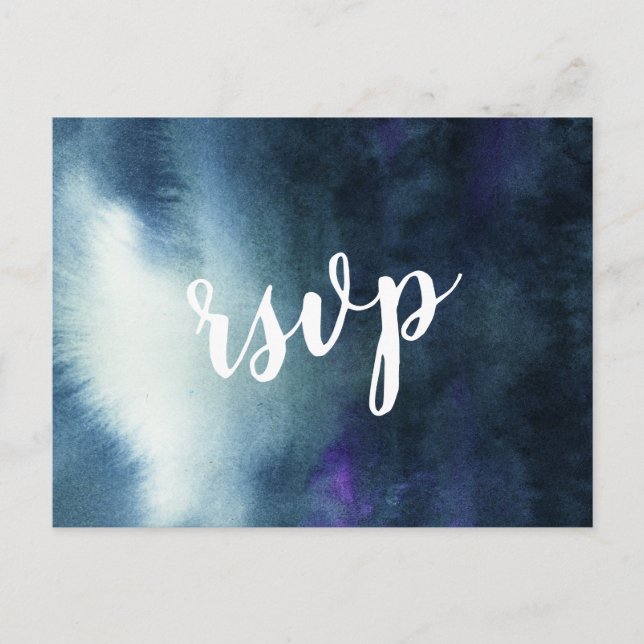 Navy Blue Ombre Gold Glitter Wedding RSVP Invitation Postcard (Front)