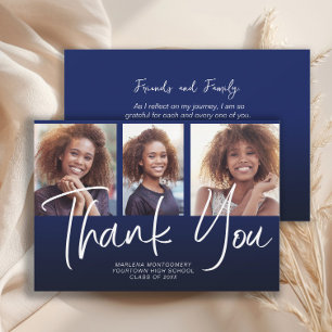 Navy Blue Ombre' Graduation 3 Photo Thank You  Card