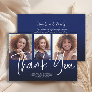 Navy Blue Ombre' Graduation 3 Photo Thank You  Card