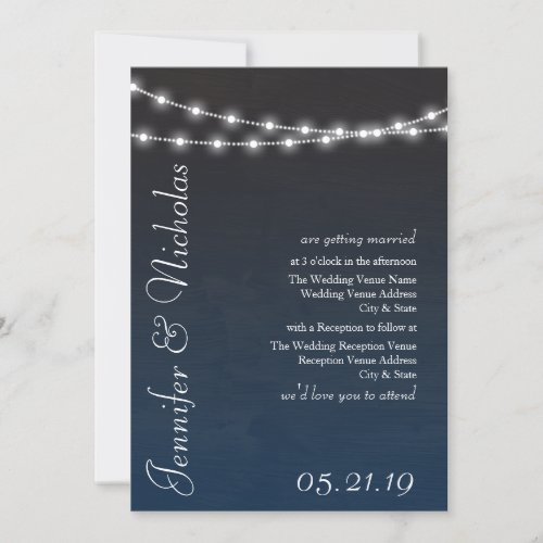 Navy Blue Ombre Lights Typography Wedding Invites