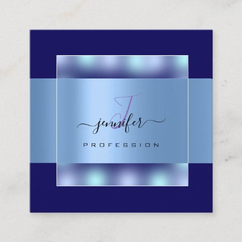 Navy  Blue Ombre Monogram Name Social Media Square Business Card