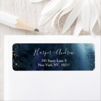 Navy Blue Ombre Watercolor Elegant Return Address