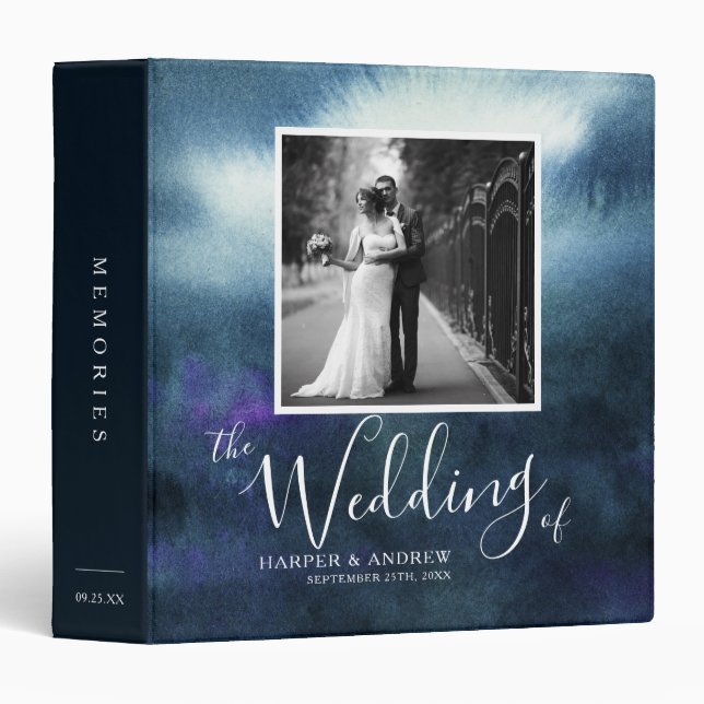 Navy Blue Ombre Wedding Photo Album 3 Ring Binder (Front/Spine)
