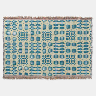 Navy Blue on Beige Welsh Tapestry Pattern Blanket