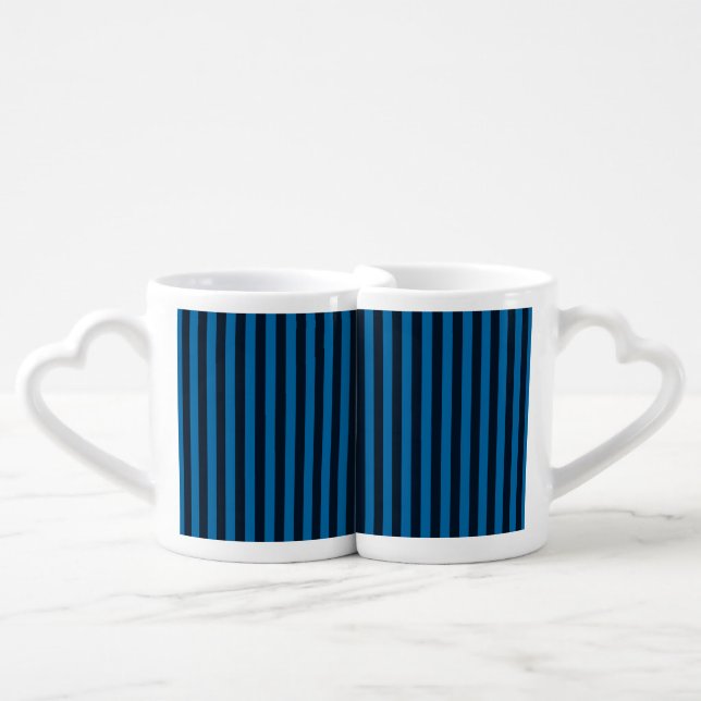 Navy Blue on Blue Vertical Stripes Decor Coffee Mug Set (Front Nesting)