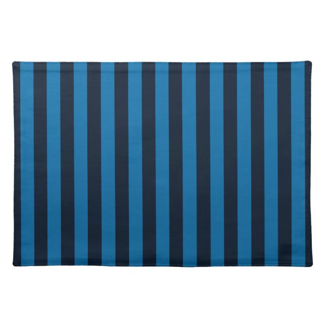 Navy Blue on Blue Vertical Stripes Decor Placemat (Front)