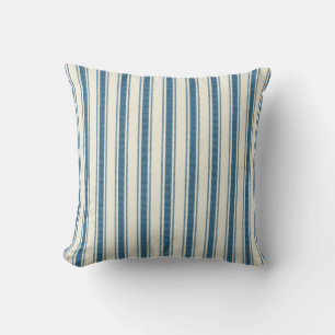 Navy Blue on Ecru Ticking Tape Pillow
