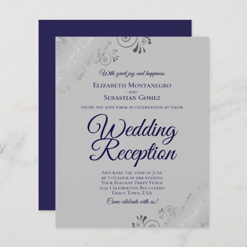 Navy Blue on Gray BUDGET Wedding Reception Invite