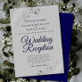 Navy Blue on Gray Silver Frills Wedding Reception Invitation