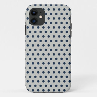 Navy Blue on Gray Tiny Little Polka Dots Pattern iPhone 11 Case