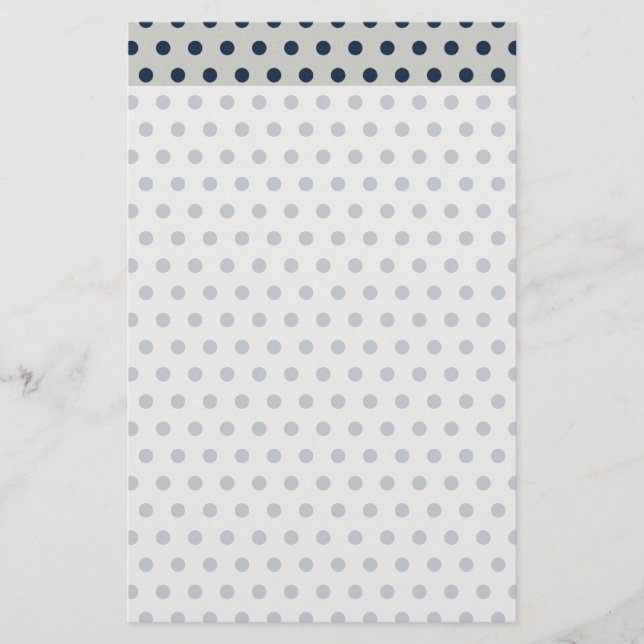 Navy Blue on Gray Tiny Little Polka Dots Pattern Stationery (Front)