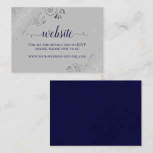 Navy Blue on Gray with Silver Lace Wedding Website Enclosure Card