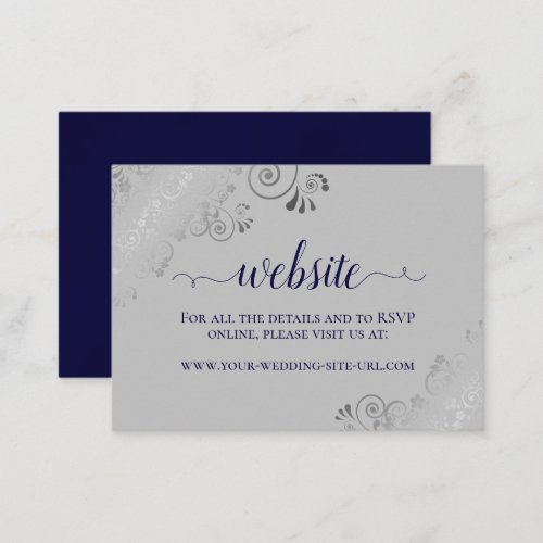 Navy Blue on Gray with Silver Lace Wedding Website Enclosure Card