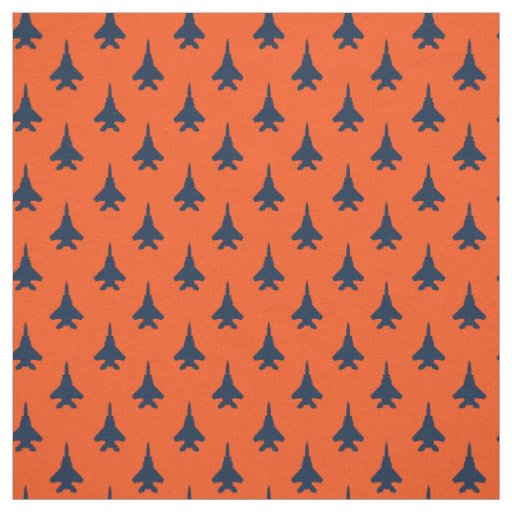 Navy Blue on Orange Eagle Fighter Jet Pattern Fabric