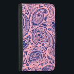 Navy-Blue On Pink Paisley Damasks Lace Samsung Galaxy S5 Wallet Case<br><div class="desc">Navy blue elegant ornate vintage paisley over pink background you can change. Blue paisley has a transparent background so you can change background color( white in this sample) to any color you like against blue paisley</div>