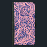 Navy-Blue On Pink Paisley Damasks Lace Samsung Galaxy S5 Wallet Case<br><div class="desc">Navy blue elegant ornate vintage paisley over pink background you can change. Blue paisley has a transparent background so you can change background color( white in this sample) to any color you like against blue paisley</div>