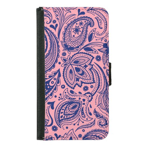 Navy_Blue On Pink Paisley Damasks Lace Samsung Galaxy S5 Wallet Case
