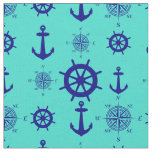 Navy Blue On Turquoise Nautical Pattern Fabric