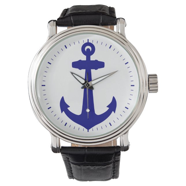 Navy Blue On White Coastal Anchor Watch (Front)