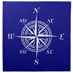 Navy Blue On White Coastal Compass Rose Cloth Napkin