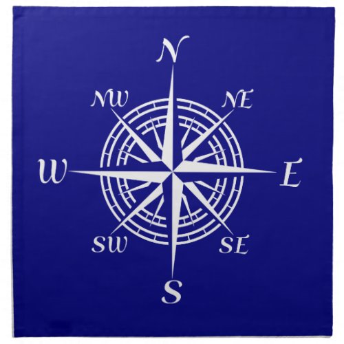 Navy Blue On White Coastal Compass Rose Cloth Napkin